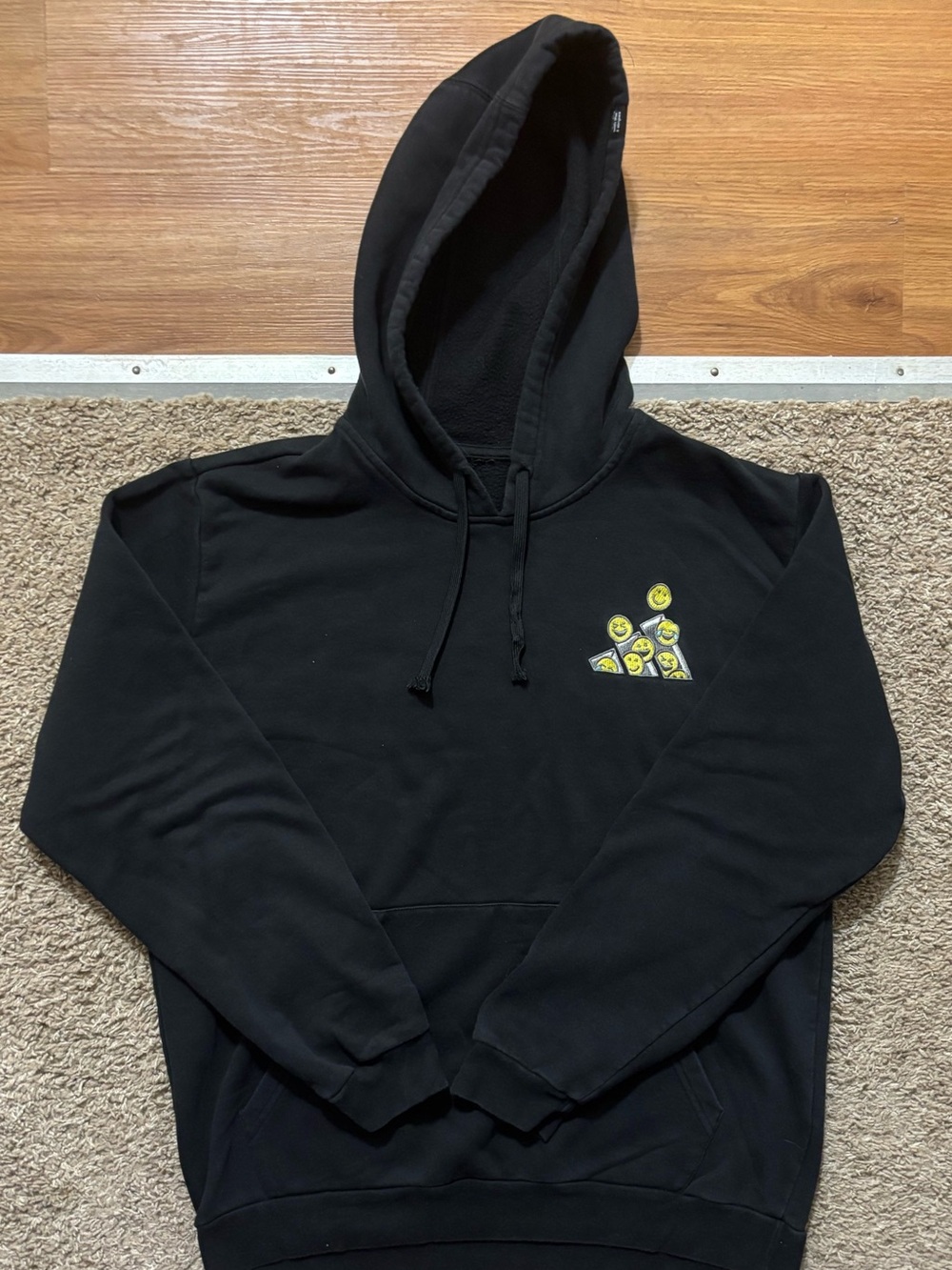 Adidas Optimoticons Mens Md Black Hoodie Smiley Face emoji Embroidered Like New